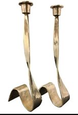 Pair of Brutalist MCM hand Forged Silver Plated Candleholders 11 