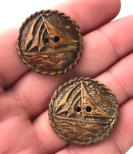 Two Vintage Carved Burwood Sailboat Ship Boat Schooner Sewing Buttons picture