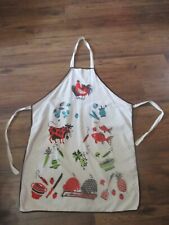 PRINTED Vintage WHAT 'S COOKING? EVERYTHING In BLUE RED GREEN Bib APRON- 1960's picture