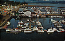 Aerial Ilwaco WA Port Fishing Boats Anderson Salmon Cannery c1960's Cars Homes picture
