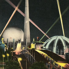 1939 NY World's Fair Trylon Perisphere At Night Postcard Empire State Bridge picture