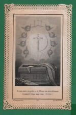 CHRIST CRUCIFIED IN HALO OF ANGELS, GOLGOTHA Antique 1883 LACE HOLY CARD picture