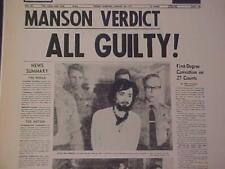 VINTAGE NEWSPAPER HEADLINES~ CULT LEADER MURDER CHARLES MANSON COURT GUILTY 1971 picture