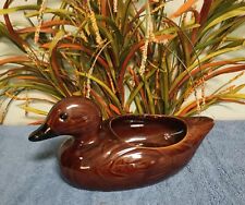 Vintage Brown Glazed Ceramic Duck Shaped Planter Pot picture
