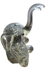 Murano Style Elephant Art Glass Figurine Silver Foil Black Trunk Up Figure picture