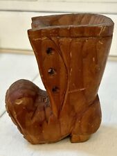 HAND CARVED WOOD SHOE/BOOT No LACES - FOLK ART HOBO ART Toothpick Holder picture