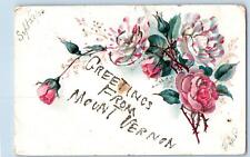 Mt. Vernon Iowa IA Postcard Greetings Rose Flower And Leaves c1905's Antique picture
