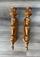 Vintage MCM Wood Wall Sconce Set Tapered Candle Holder 16” Height picture