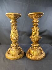 Pair 10” Column Pedestal bolster large Candle Pillar Holder Harvest Gold ornate picture