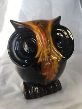 Vintage Ceramic Owl Coin Bank Mid Century Modern Brown And Orange Glaze 6” Tall picture