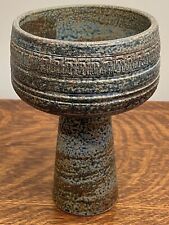VTG MCM Brutalist Japanese Footed Vase Ikebana Studio Pottery SIGNED BEAUTIFUL picture