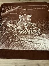Vintage San Marcos Blanket Reversible Jungle Cheetah Leopard Brown Beige 96”x90” picture