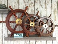 Wood Ship Wheel ~ Nautical Boat Wooden Brass Steering ~ 12