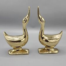 Set Of 2 MidCentury Modern MCM Solid Brass Duck Figurines Bookend Vtg Home Decor picture