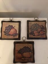 Vintage 1970s Homco Home Interior Wood Fruit Plaques Set Of 3 picture
