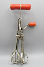 Vintage A&J High Speed Super Drive Beater Hand Mixer Red Wood Handles Decor picture