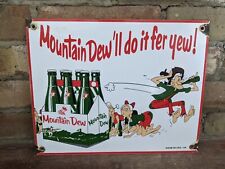 VINTAGE 1964 MOUNTAIN DEW PORCELAIN SODA BEVERAGE SIGN 12