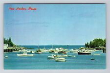 New Harbor ME-Maine Boats At Anchor Back Cove Vintage Souvenir Postcard picture