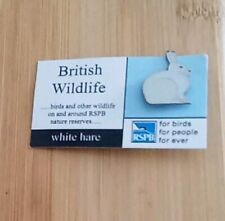 RSPB Pin Badge White Hare on British Wildlife card fbfpfe. picture
