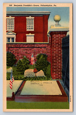 Vintage Postcard Benjamin Franklins Grave Philadelphia Pennsylvania picture