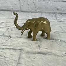 Vintage Solid Brass Metal Small Elephant Figurine Statue. 4” Tall  5” Length picture