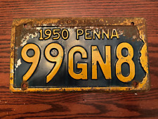 1950 Pennsylvania License Plate 99GN8 Yellow PA USA Authentic Metal Rust picture