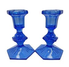 Vintage Cobalt Blue Glass Candle Stick Holders 5