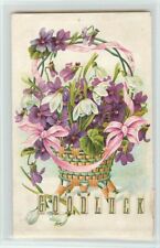 c1907 Embossed Mechanical Greetings Postcard; Good Luck-Be Thine Spring Flowers picture