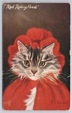 1907 Postcard Raphael Tuck 9301 Cat Studies Red Riding Hood picture