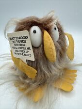 RARE C.M. PAULA CO. 1970's NOVELTY PLUSH LONGHAIR FIGURE HOLDING PROTESTING SIGN picture
