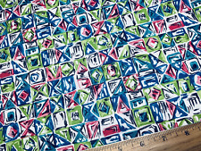 Vintage Cotton Fabric 1940s 50s PRETTY Pink Green Blue Retro Geometric  36w 1yd picture