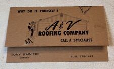 Vintage 1960's A & V ROOFING COMPANY Owner Tony Rainieri Folding Business Card picture