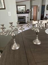 Pair Antique Silver Plated 5 Arm Light Candelabras Taper Candle Holders picture