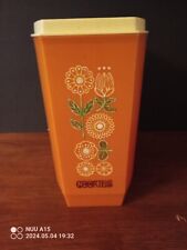 Vtg Plastic 60's/70's? Cookies Cannister Bright Orange White Top Flower Power picture