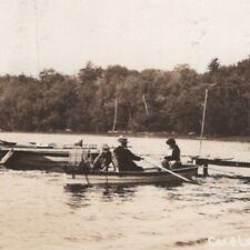 Vintage 1938 RPPC Carp Lake Fishing Boats Emmet County Michigan Postcard picture