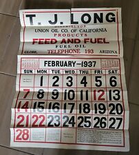 Vintage February 1937 Union oil co Large wall callender 26×20  picture