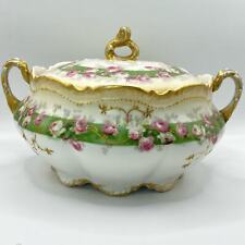 Limoges Coronet France Serving Dish with Lid Pink Roses-Gold Trim Porcelain     picture