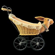 Vintage Pram Bunny Rabbit Baby Carriage - Carved Wood Head and Handle picture