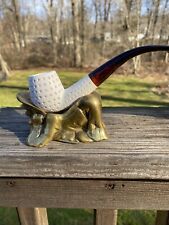 Unsmoked Lattice Pattern Meerschaum Tobacco Smoking Pipe, With Case. picture