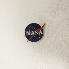 NASA Vector Logo Space Program Lapel Pin Blue Gold Tone Rim Spell Out Metal  picture