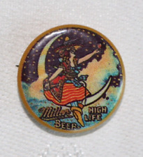 1930's Original Miller High Life Beer Girl In The Moon Button Pin Pinback Vtg picture