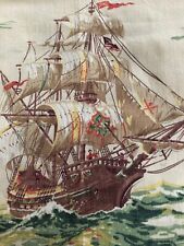 Vintage Pirate Tall Ships Decorator Fabric 1 3/4 Yards 36 Wide Pillows Curtains picture