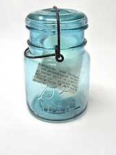 Mason Ball IDEAL Canning Jar Blue Pint Wire Bail w/ LID #7 - w/ a Personnel note picture