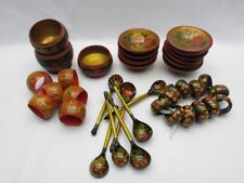 Vintage Collection Russian USSR Hohloma/Khokhloma Handmade Spoons Bowls Set 39 picture