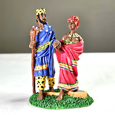 Vintage African Tribal Happy Couple Small Resin Figurine Red Blue Vibrant Décor picture