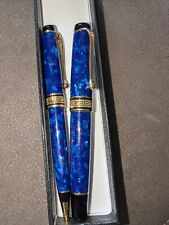 Aurora Optima Fountain And Ballpoint Pen Set- Cobalt Blue & Gold 14K Med Pt picture