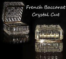 Vintage French Crystal Cut Glass Hinged Trinket Jewelry Box picture
