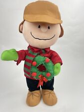 Peanut Charlie Brown 22” Inch Christmas Holiday Wreath Standing Doll Plush Gemmy picture