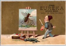 Eureka Spool Silk Mfg Co Boy Painting Fly Victorian Ad Trade Card picture