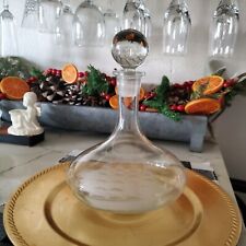 Vintage etched Nautical Sailboat Clear Glass Decanter with Stopper Barware picture